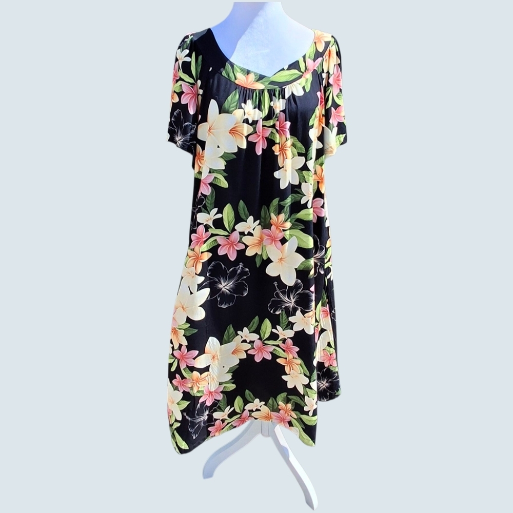 Two Palms Made in Hawaii Tropical Floral Rayon Midi Dress   Women Size Large